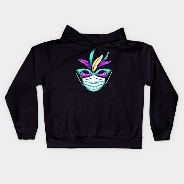 Green And Purple Masked Mask For Mardi Gras Kids Hoodie by SinBle